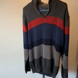 Men's L Blue and Grey Polo Striped Sweater
